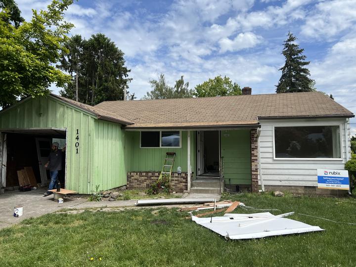 Rubix Properties sign during renovation on Hawthorne Ave in Forest Grove